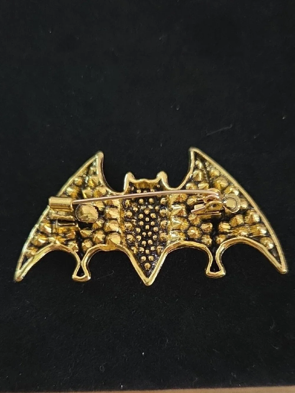 Gold Bat Wing Crystal Brooch - Black & White Accent